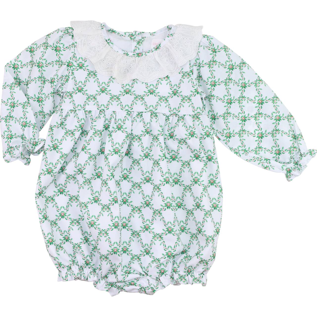 Green And White Christmas Holly Eyelet Bubble