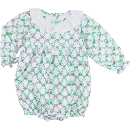 Green And White Christmas Holly Eyelet Bubble