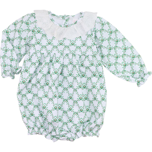 Green And White Christmas Holly Eyelet Bubble