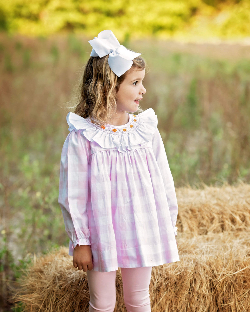 Pink Check Smocked Pumpkin Legging Set