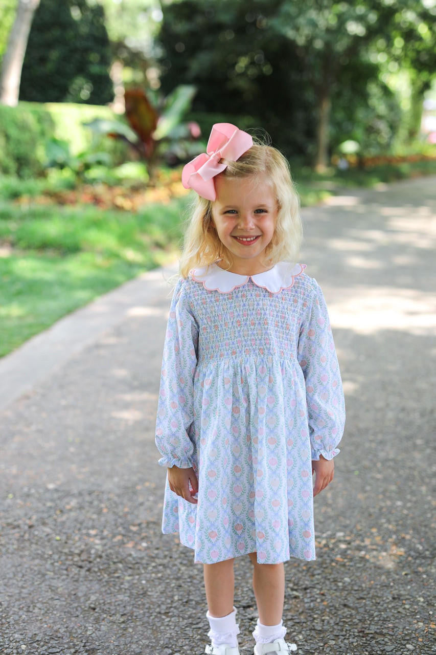 Pumpkin Print Smocked Scalloped Collar Dress - Shipping Mid September  Smocked Threads