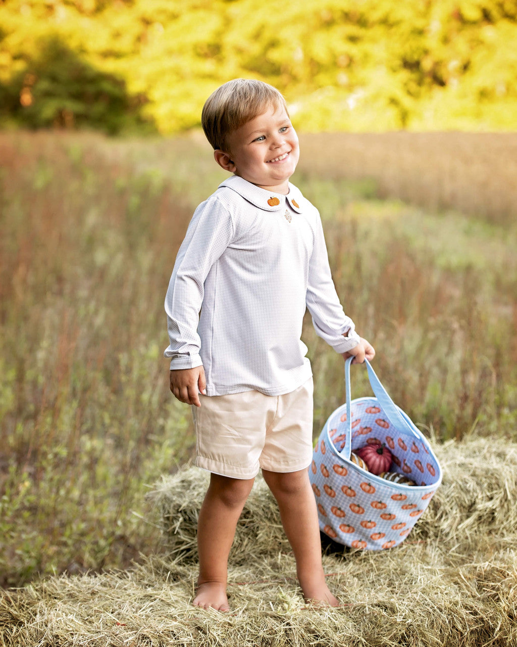 Khaki Knit Embroidered Pumpkin Short Set