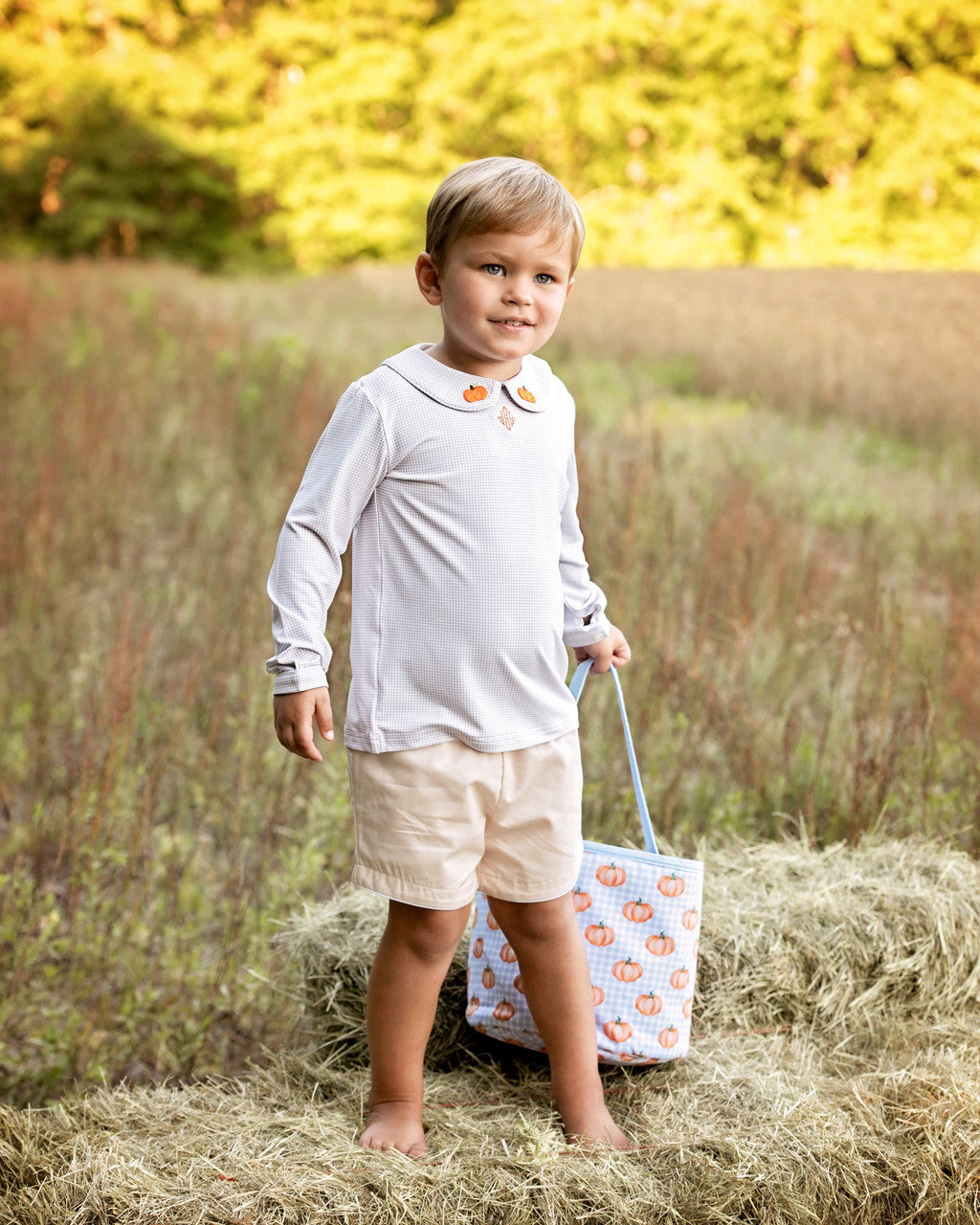 Khaki Knit Embroidered Pumpkin Short Set