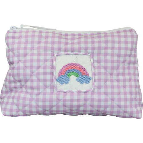 Purple Quilted Smocked Rainbow Zipper Pouch