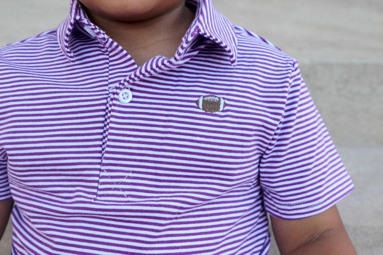 Purple Stripe Knit Embroidered Football Polo  Smocked Threads