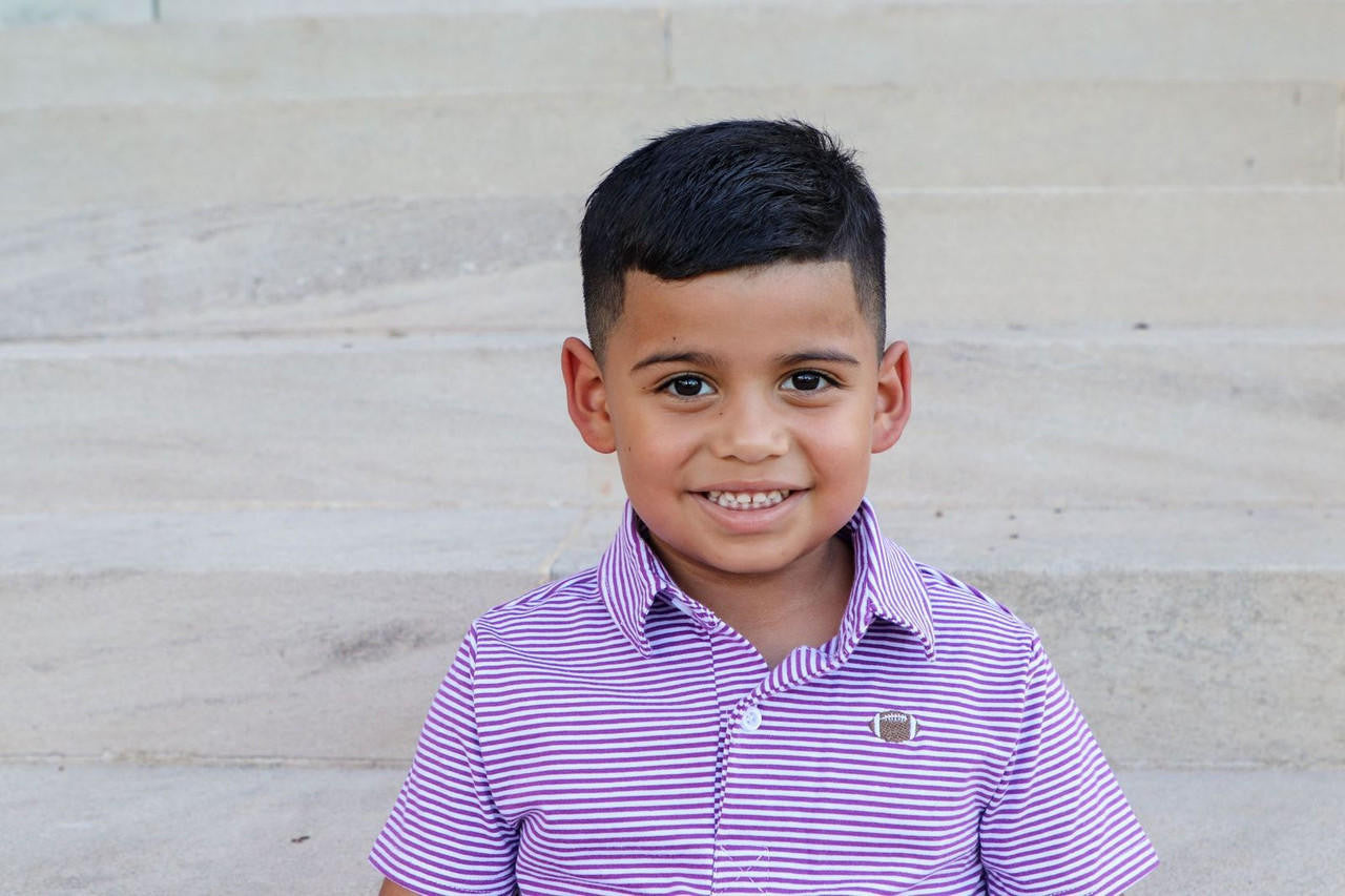 Purple Stripe Knit Embroidered Football Polo  Smocked Threads