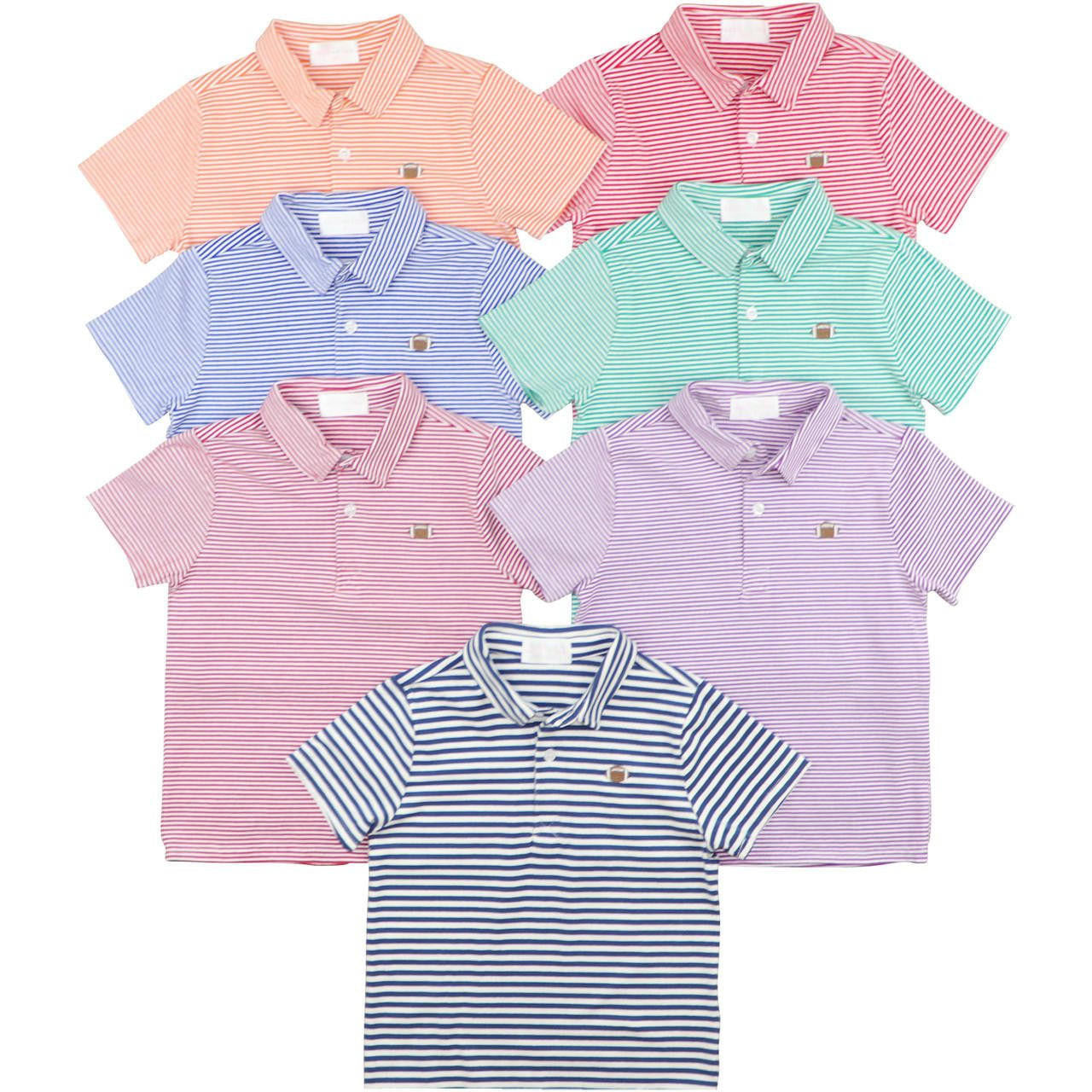 Purple Stripe Knit Embroidered Football Polo  Smocked Threads