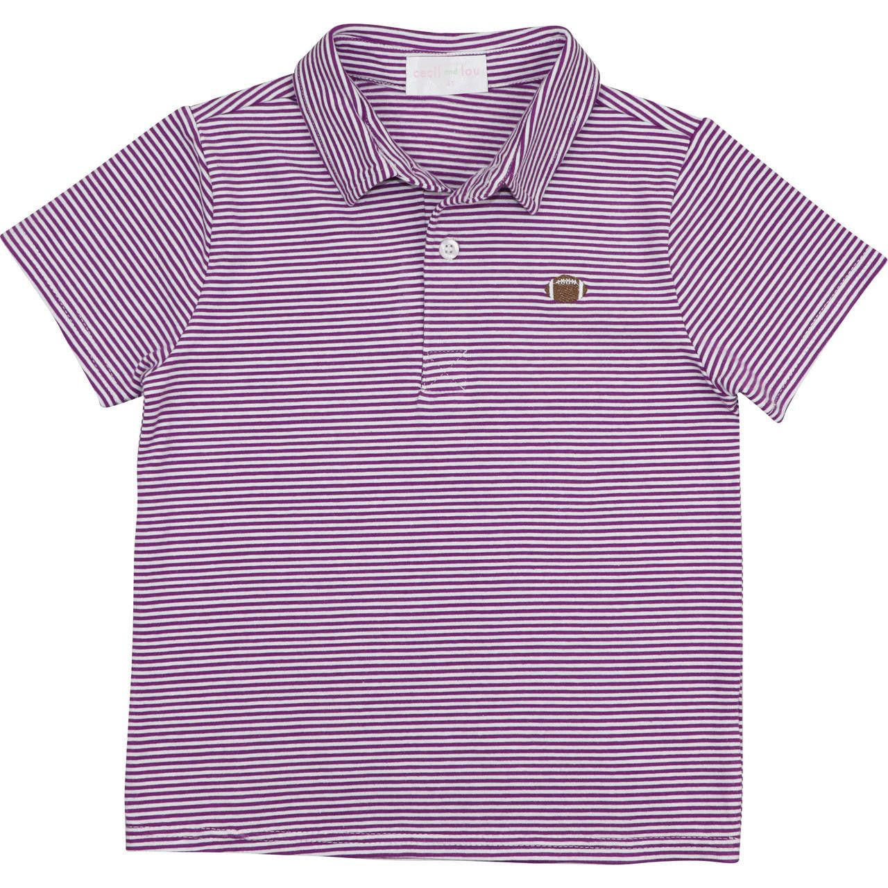 Purple Stripe Knit Embroidered Football Polo  Smocked Threads