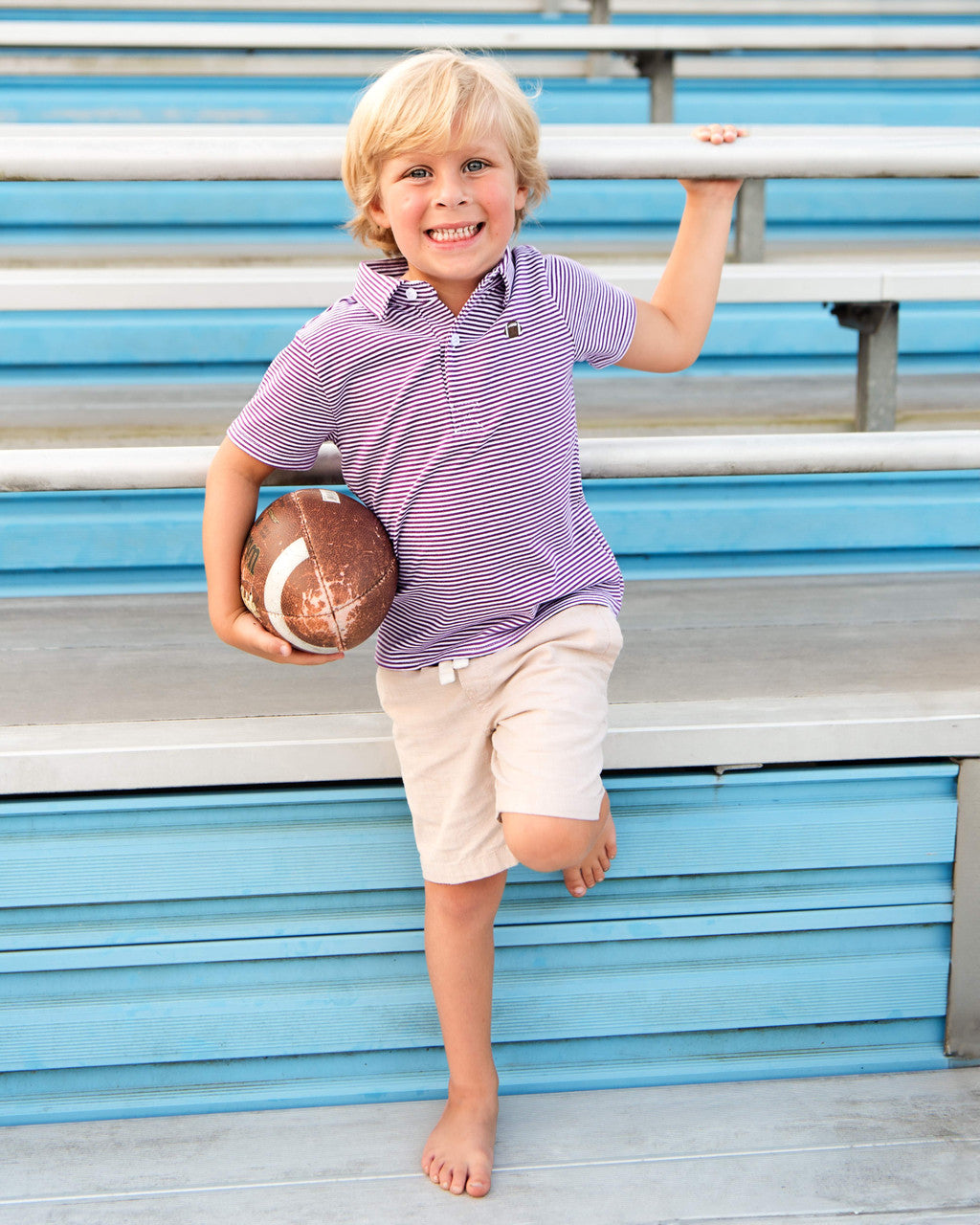 Purple Stripe Knit Embroidered Football Polo