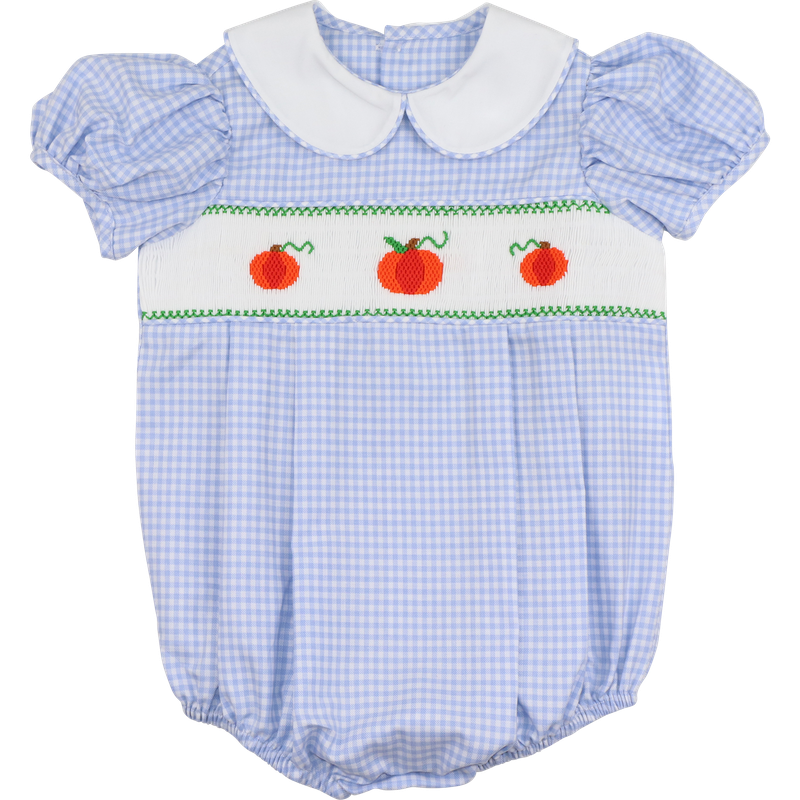 Blue Gingham Smocked Pumpkin Bubble