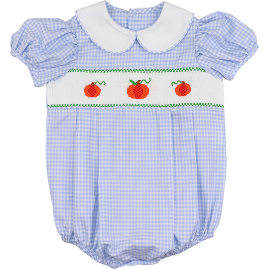 Blue Gingham Smocked Pumpkin Bubble