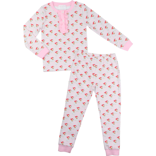 Pink Vintage Santa Print Pajamas