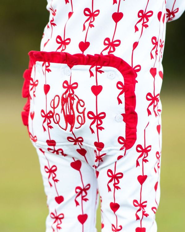 Hearts And Bows Knit Zipper Pajamas