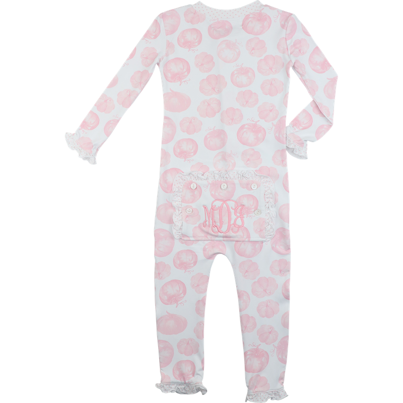 Pink Pumpkin Print Knit Zipper Pajamas