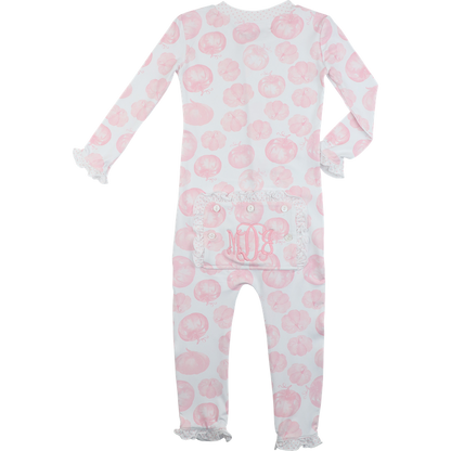 Pink Pumpkin Print Knit Zipper Pajamas