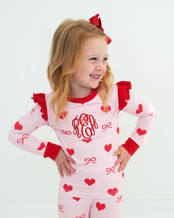 Pink And Red Heart And Bow Knit Pajamas