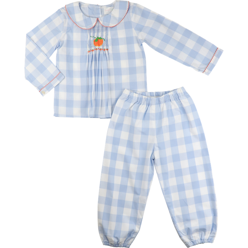 Blue Buffalo Check Smocked Pumpkin Ankle Pant Set