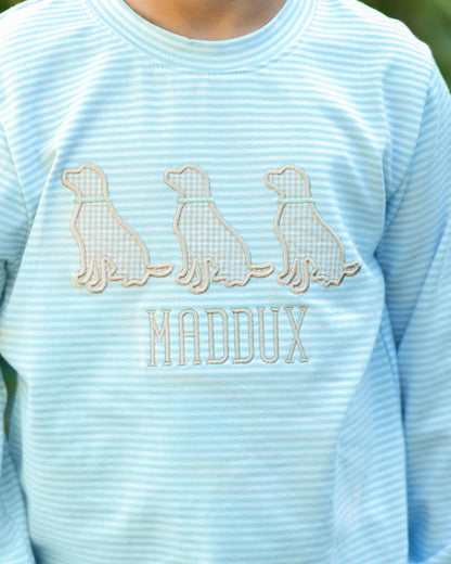 Blue Stripe Knit Applique Puppy Shirt