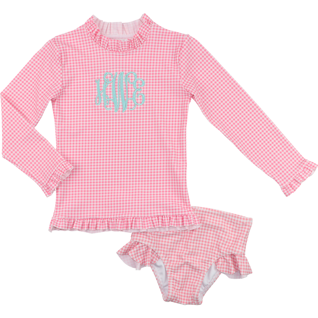 Pink Gingham Lycra Rashguard Swimsuit