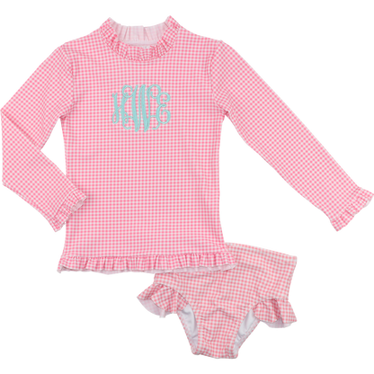 Pink Gingham Lycra Rashguard Swimsuit