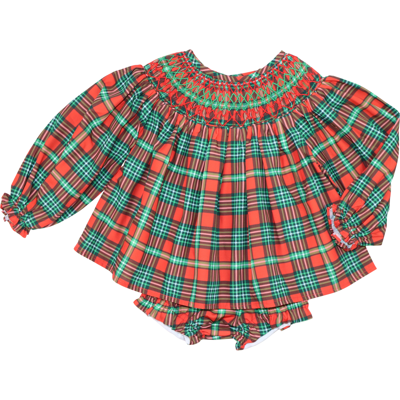 Smocked Holiday Plaid Diaper Set