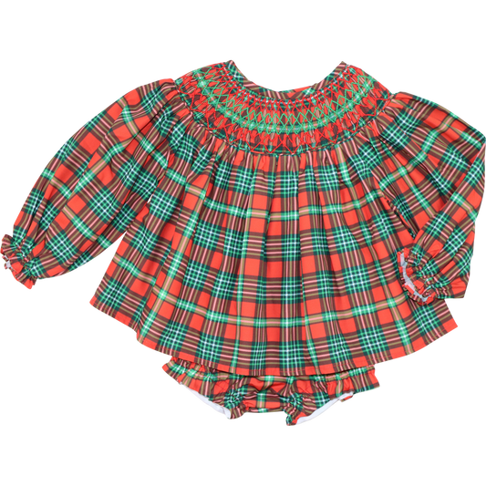 Smocked Holiday Plaid Diaper Set