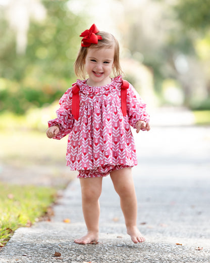 Pink And Red Floral Hearts Ribbon Diaper Set