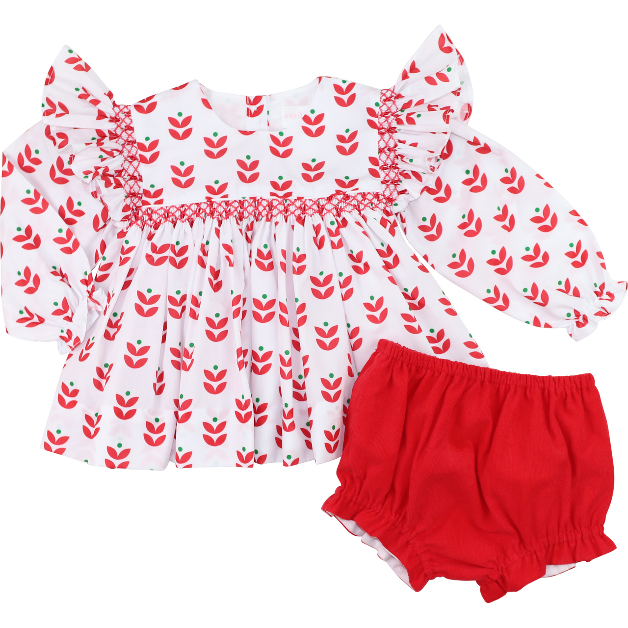 Holiday Block Print Smocked Diaper Set