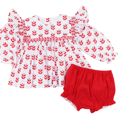 Holiday Block Print Smocked Diaper Set