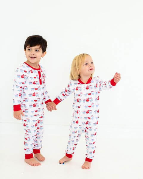 Red And Blue Valentine Train Knit Pajamas  Eliza James Kids