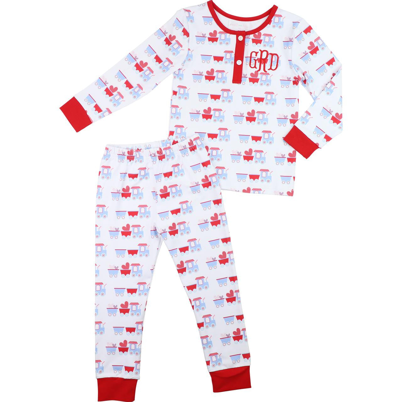 Red And Blue Valentine Train Knit Pajamas  Eliza James Kids