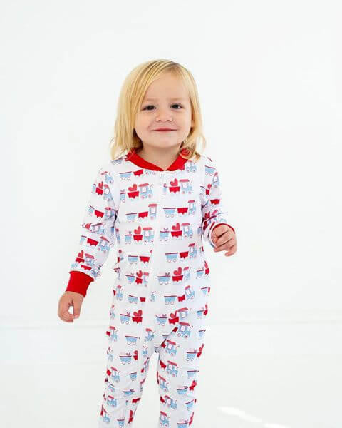 Red And Blue Valentine Train Knit Zipper Pajamas  Eliza James Kids