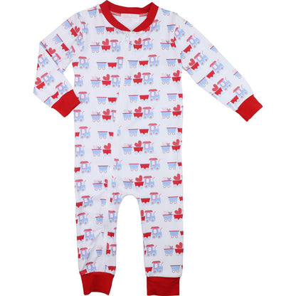 Red And Blue Valentine Train Knit Zipper Pajamas  Eliza James Kids