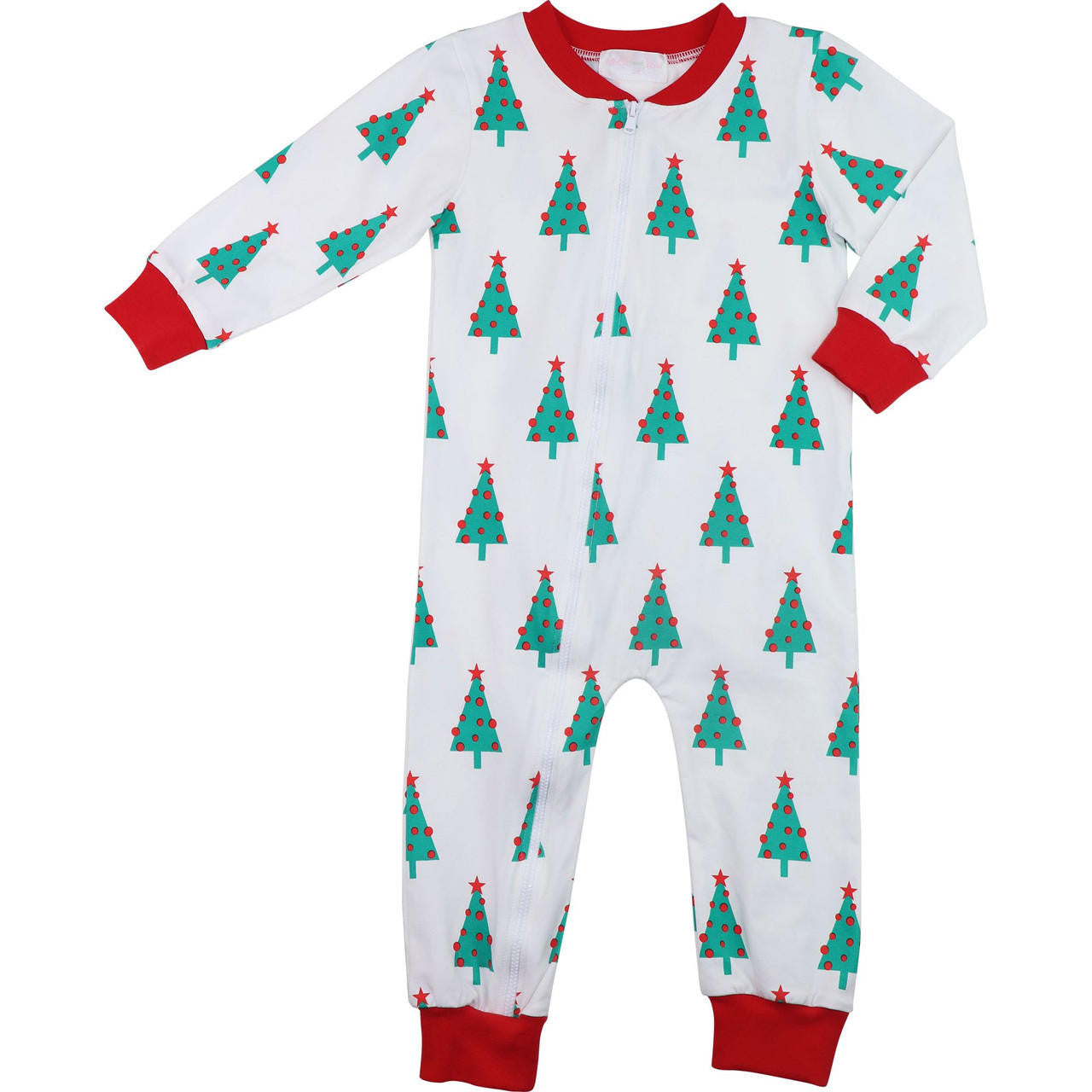 Red And Green Christmas Tree Print Knit Zipper Pajamas - Shipping Mid November  Monogram