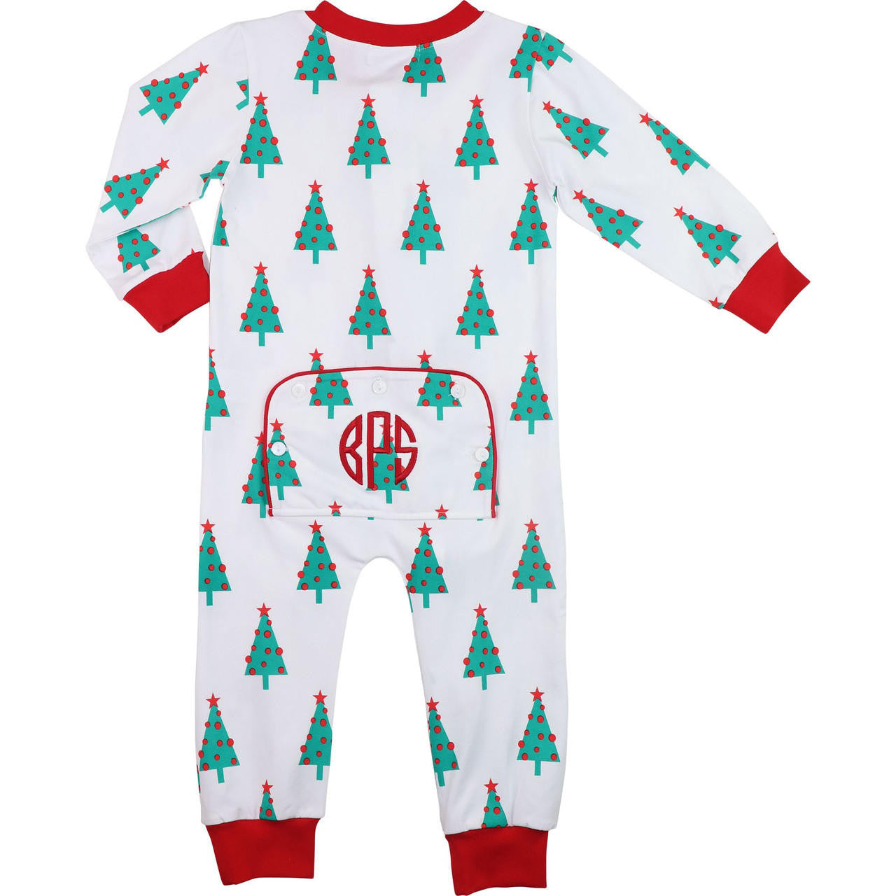 Red And Green Christmas Tree Print Knit Zipper Pajamas - Shipping Mid November  Monogram