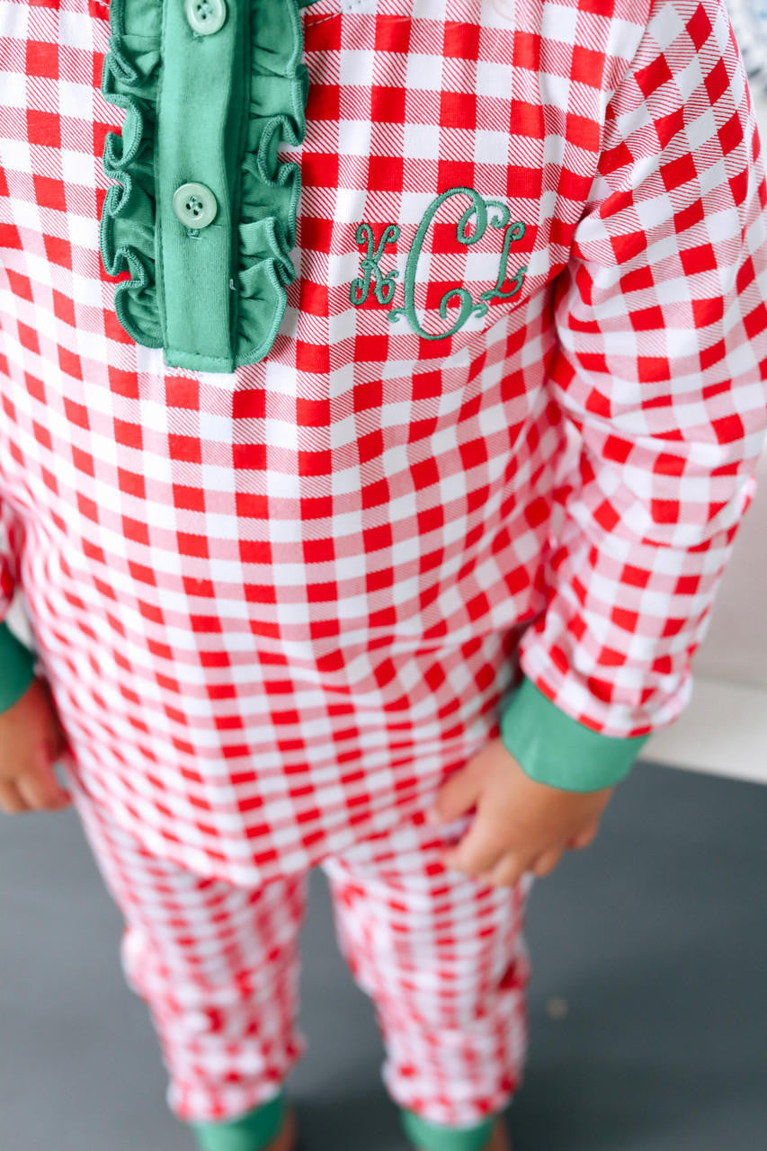 Red And Green Knit Ruffle Pajamas - Shipping Mid October  Monogram