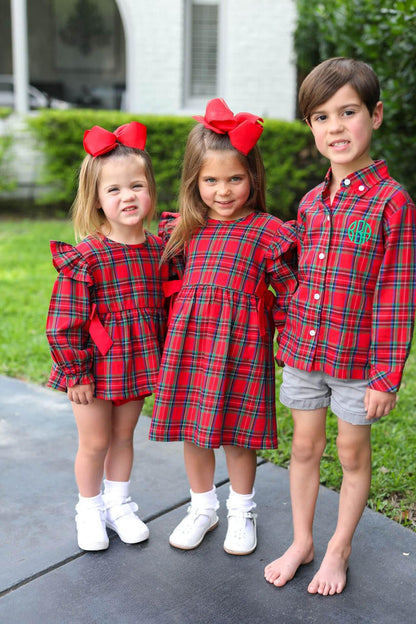 Red And Green Plaid Bow Dress - Shipping Early November  Smocked Threads