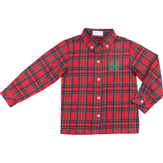 Red And Green Plaid Button Down Shirt  - Shipping Early November  Monogram