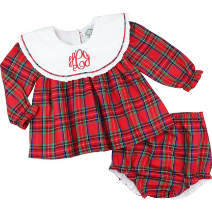 Red And Green Plaid Round Collar Diaper Set - Shipping Mid October  Monogram