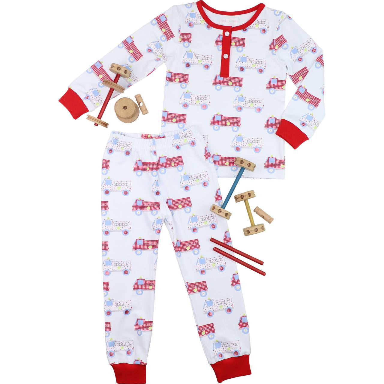 Red And White Knit Firetruck Pajamas  Smocked Threads