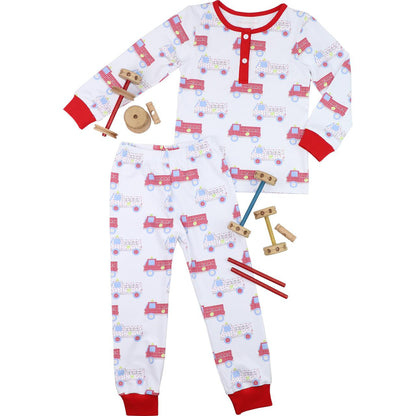 Red And White Knit Firetruck Pajamas  Smocked Threads