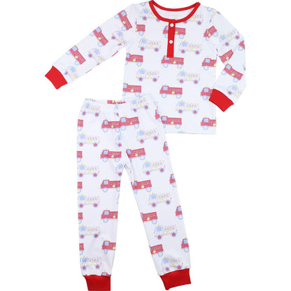 Red And White Knit Firetruck Pajamas  Smocked Threads