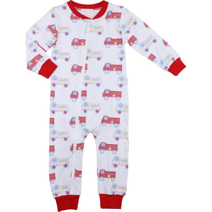 Red And White Knit Firetruck Zipper Pajamas  Smocked Threads