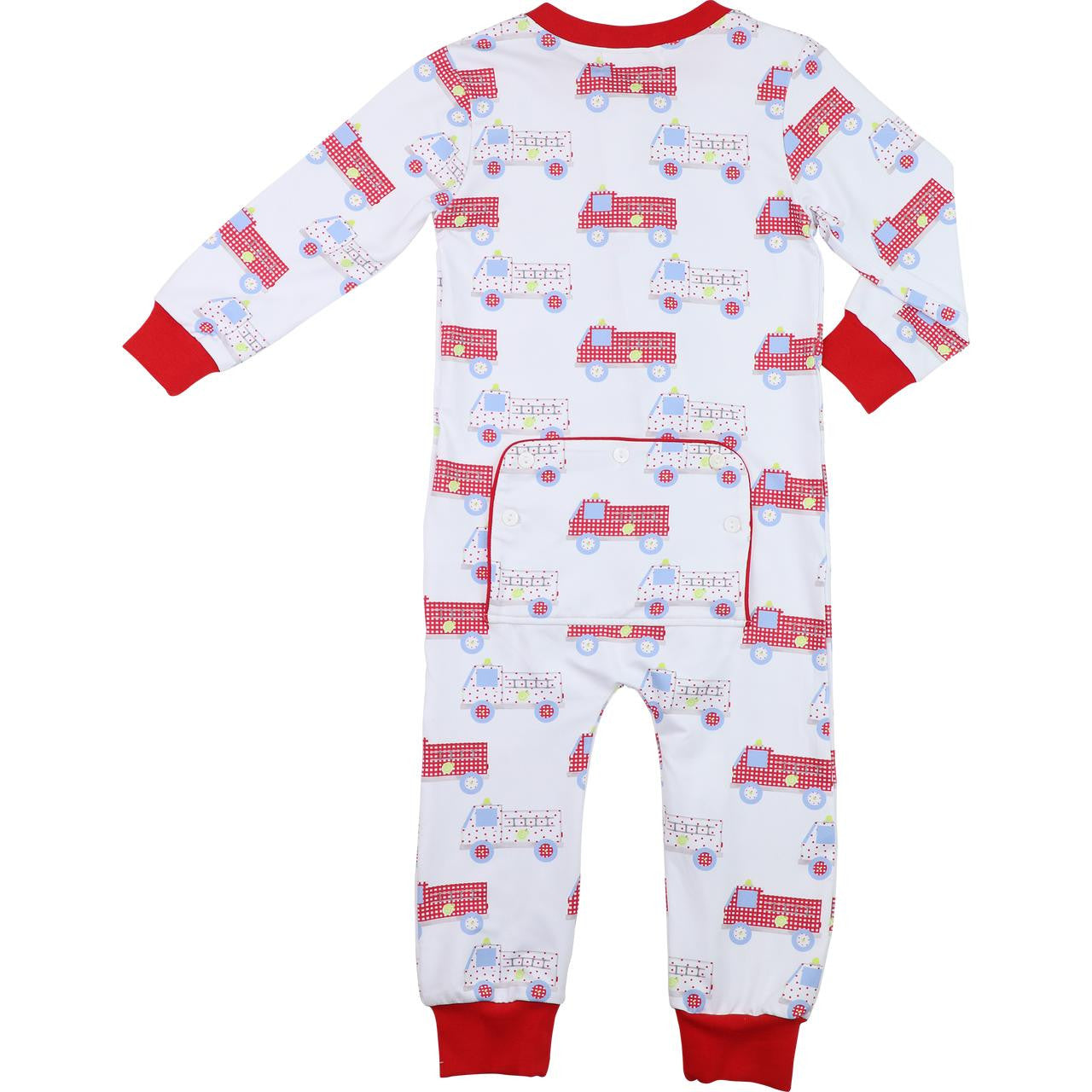 Red And White Knit Firetruck Zipper Pajamas  Smocked Threads