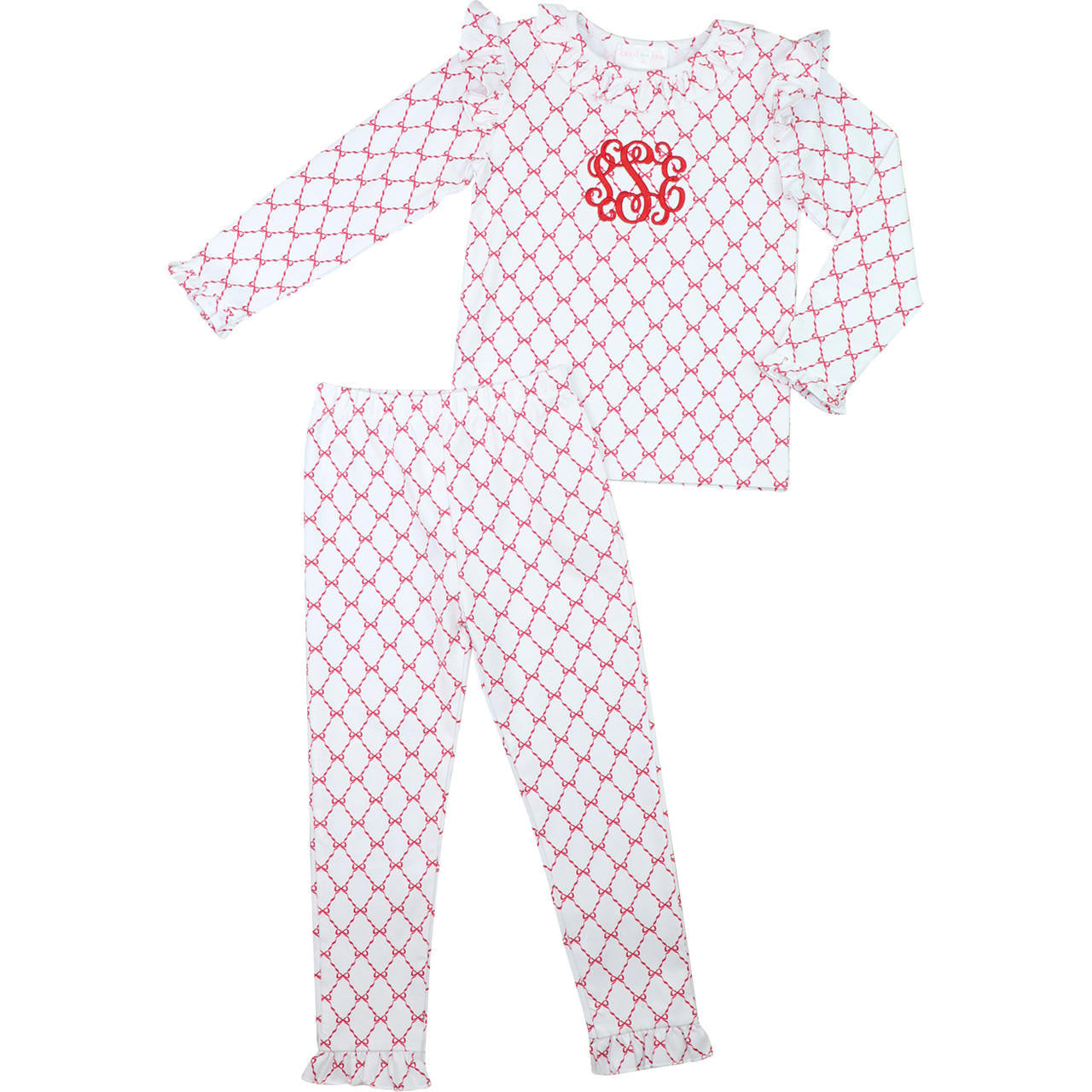 Red Bow Trellis Knit Pajamas - Shipping Late January  Monogram