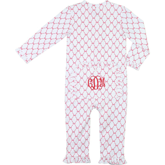 Red Bow Trellis Knit Zipper Pajamas - Shipping Late January  Monogram