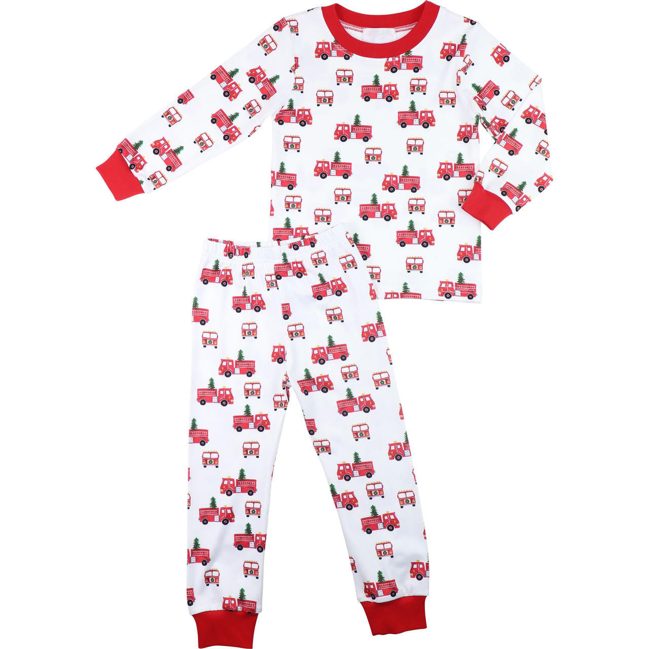 Red Christmas Firetruck Knit Pajamas - Shipping Early November  Smocked Threads