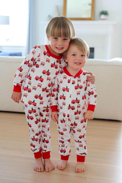 Red Christmas Firetruck Knit Pajamas - Shipping Early November  Smocked Threads