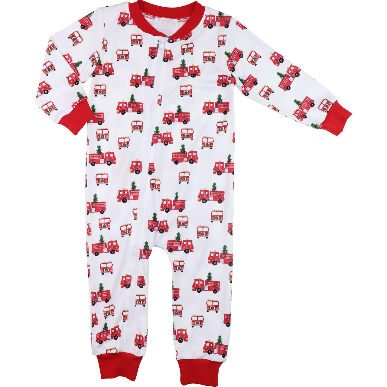 Red Christmas Firetruck Knit Zipper Pajamas - Shipping Early November  Smocked Threads