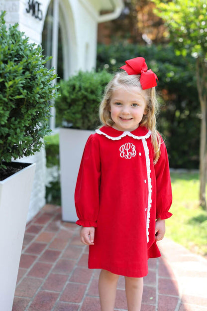 Red Corduroy Eyelet Dress - Shipping Early November  Monogram